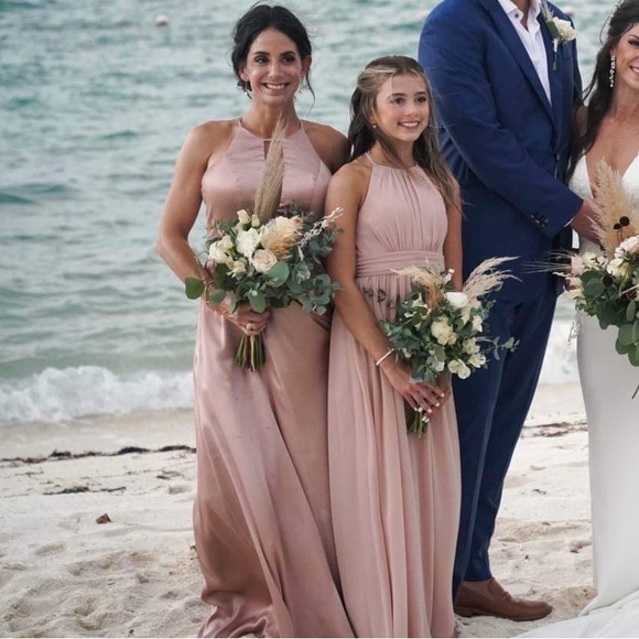 Galina Signature David’s Bridal bridesmaid dress gown illusion Keyhole - Sand 4 - Picture 16 of 17